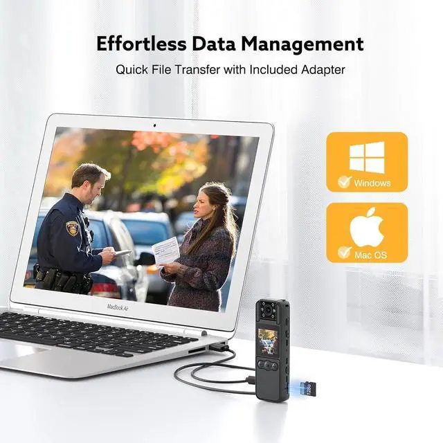 Alt view image 4 of 7 - The 4K Law Enforcement Recorder with Audio and Video Recording, 128GB Compact Body Camera with 180° Swivel Lens, 6-Hour Battery and Night Vision, Wearable Camera for Pets, Home, Office, Security, Poli