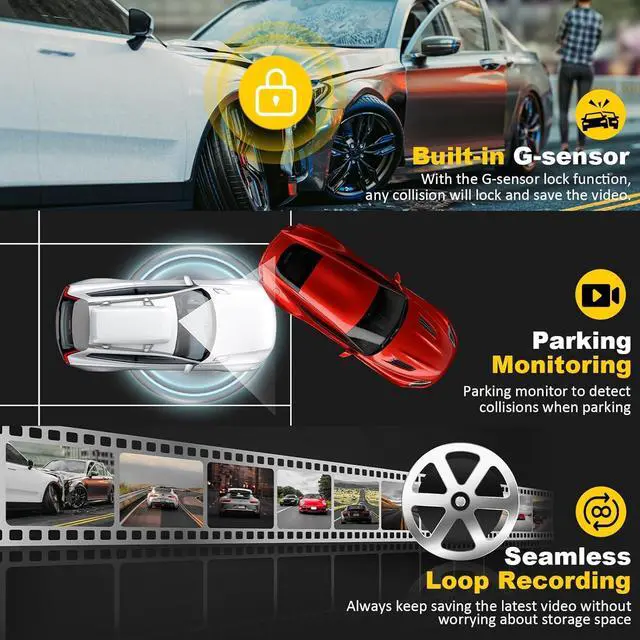 Alt view image 7 of 7 - Front and Rear Car Recorder: 4K+2.5K Dual Channel Car Recorder - 5GHz WiFi, Car GPS Car Recorder with 64GB Card, 2.0-inch IPS Screen, App Control, Gravity Sensor, Loop Recording, 170° Wide Angle, Nigh