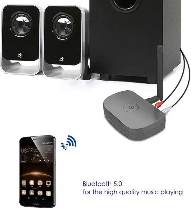 Alt view image 4 of 7 - BE-RCA Remote Bluetooth Music Receiver, Wireless Audio Adapter for Wired Speakers or Home Music Streaming Stereo System, Black