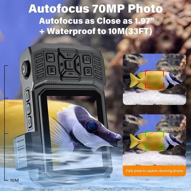 Alt view image 3 of 7 - 8K Ultra HD 70MP WiFi Digital Camera with 64GB Card Rugged Waterproof Dustproof Shockproof 33FT Underwater Camera Snorkeling Dual Screen Selfie AF Fixed Point Digital Camera (Orange)