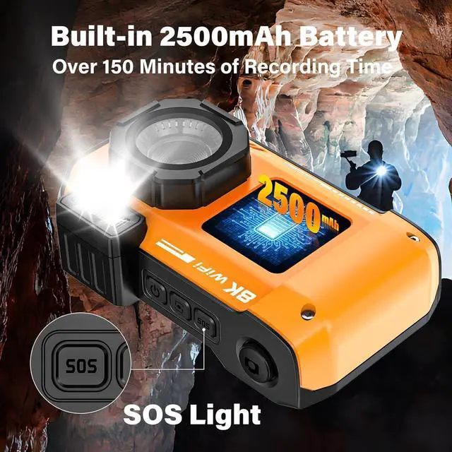 Alt view image 6 of 7 - 8K Ultra HD 70MP WiFi Digital Camera with 64GB Card Rugged Waterproof Dustproof Shockproof 33FT Underwater Camera Snorkeling Dual Screen Selfie AF Fixed Point Digital Camera (Orange)