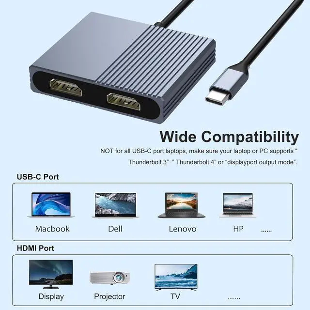 Alt view image 4 of 7 - Laptop Docking Station Dual Monitor, USB C Docking Station for Dell/HP/Lenovo/Mac, Dual HDMI Adapter for 2 Monitors, USB Type-C Hub with USB3.0/PD, USB C to Dual HDMI Adapter