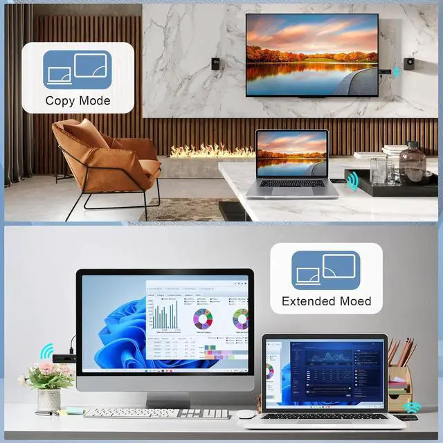 Alt view image 4 of 6 - Wireless HDMI Transmitter and Receiver, 2025 Upgrade LED Display, 4K Decoding and 1080P Output, Plug and Play Portable 2.4G/5G Wireless HDMI Extender, Compatible with PC/laptop/camera/HDTV/projector/T