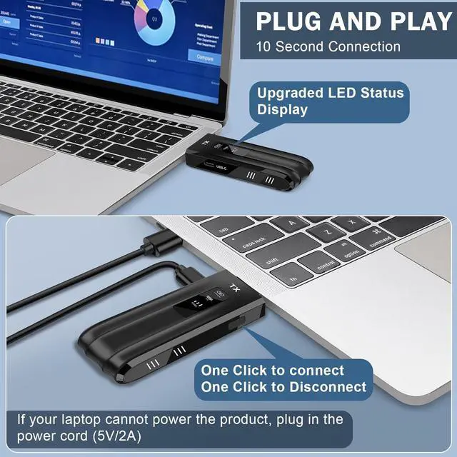 Alt view image 6 of 6 - Wireless HDMI Transmitter and Receiver, 2025 Upgrade LED Display, 4K Decoding and 1080P Output, Plug and Play Portable 2.4G/5G Wireless HDMI Extender, Compatible with PC/laptop/camera/HDTV/projector/T