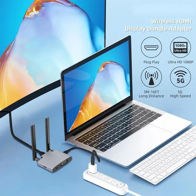 Alt view image 2 of 7 - Wireless Display Adapter - 1080p Wireless HDMI Display Dongle Adapter, Plug and Play for Laptops, PCs, Smartphones to HDTV Projector Displays