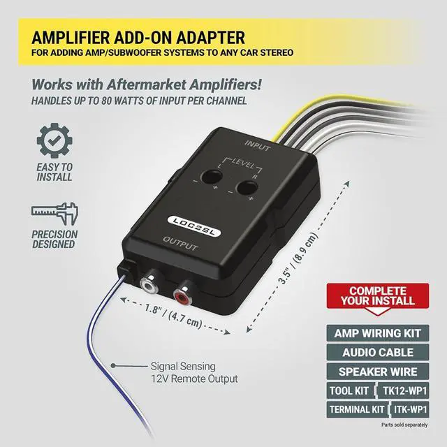 Alt view image 2 of 7 - Line Output Converter with Remote Knob - 2CH High/Low RCA Converter Car Stereo - Ideal for Subwoofer Amplifiers - Car Stereo Line Level Converter - Easy Installation - Quality Sound