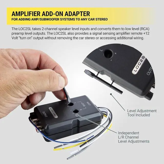 Alt view image 3 of 7 - Line Output Converter with Remote Knob - 2CH High/Low RCA Converter Car Stereo - Ideal for Subwoofer Amplifiers - Car Stereo Line Level Converter - Easy Installation - Quality Sound