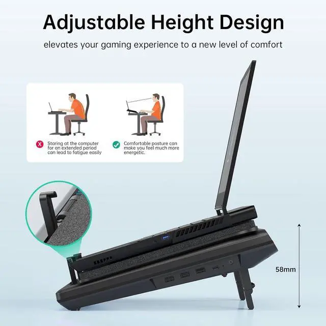 Alt view image 6 of 7 - Gaming Laptop Cooler, Laptop Cooling Pad Holder with 5.5-Inch External Cooling Fan, Quickly Cools Computer Laptop 15.6-21-Inch, Adjustable Speed, Touch Control, 3-Port USB A, Mouse Pad Included