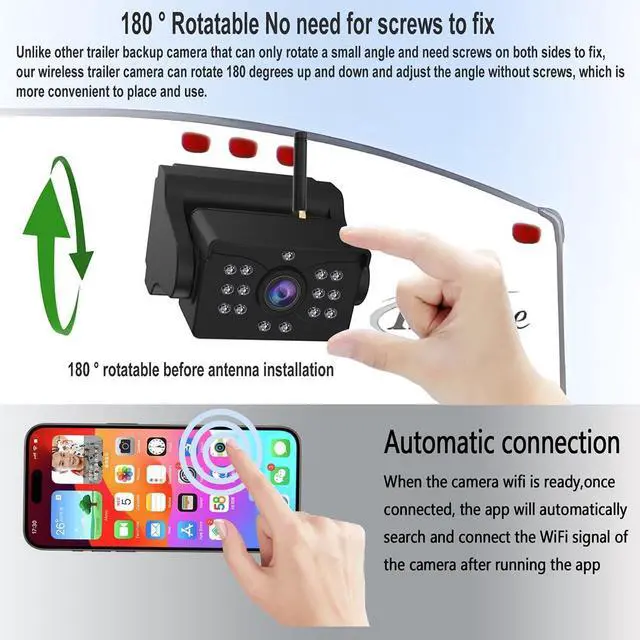 Alt view image 5 of 7 - Wireless Reversing Camera, Super Strong Signal Crystal Clear Image Magnetic Rechargeable Rear View Backup Reversing Camera for Hitching Gooseneck Horse Boat Travel Trailer Truck Camper RV Pickup Truck