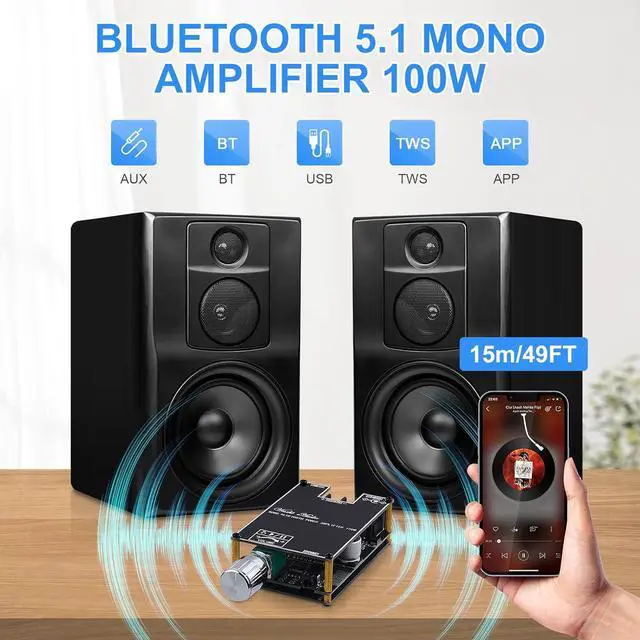Alt view image 2 of 7 - Bluetooth Amplifier Board, 100W Mono Amplifier TWS Mini Audio Power Amplifier Module with Box Matching, Bluetooth/AUX/USB Input, DC 7-24V ZK-1001B DIY Speaker System Kit for Home Car