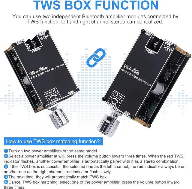 Alt view image 5 of 7 - Bluetooth Amplifier Board, 100W Mono Amplifier TWS Mini Audio Power Amplifier Module with Box Matching, Bluetooth/AUX/USB Input, DC 7-24V ZK-1001B DIY Speaker System Kit for Home Car