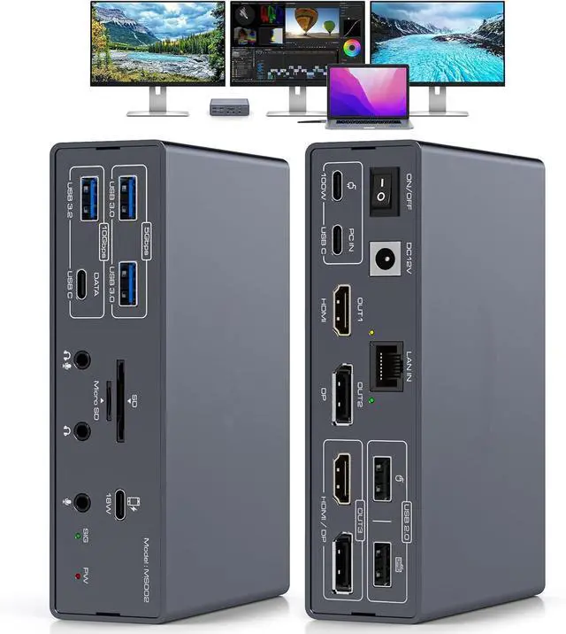 Main image of Displaylink Docking Station 4K Triple Display for MacBook M1 M2 M3 M4/Windows, 19-in-1 USB3.0 USBC Laptop Docking Station 3 Displays with 2HDMI & 2DP, PD 100W/10G USB/Ethernet/Card Reader/Audio