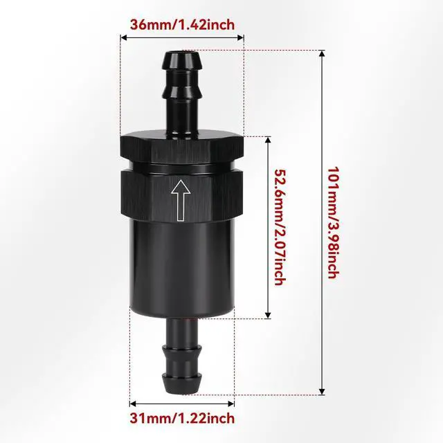 Alt view image 2 of 5 - 3/8" Billet Inline Fuel Filter 30 micron Aluminum Black