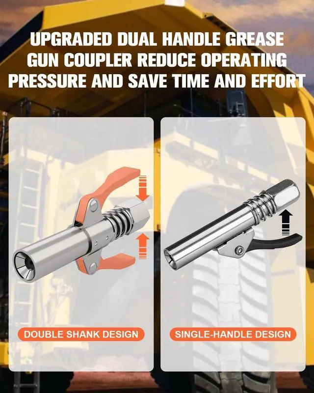 Alt view image 5 of 7 - Grease Gun Coupler Grease Gun Tip Grease Coupler, Dual Handle, Quick Lock Release, High Pressure 10,000 PSI, 6 Thick Jaw Grease Coupler, Compatible with all 1/8" NPT Grease Guns