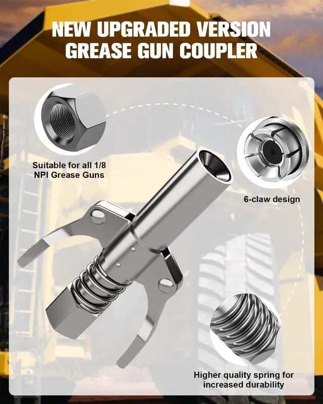 Alt view image 4 of 7 - Grease Gun Coupler Grease Gun Tip Grease Coupler, Dual Handle, Quick Lock Release, High Pressure 10,000 PSI, 6 Thick Jaw Grease Coupler, Compatible with all 1/8" NPT Grease Guns