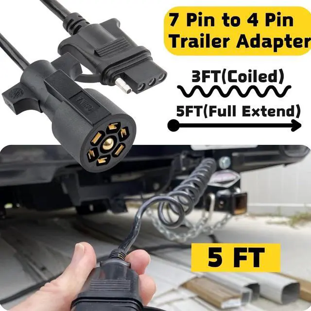 Alt view image 5 of 7 - 7-Way Blade to 4-Way Flat Trailer Adapter Coiled Harness 5-Foot Male 7-Pin to 4-Pin Trailer Extension Sheathed Cable, Heavy Duty 18AWG Copper 7- to 4-Wire Trailer Connector Plug 60 in.