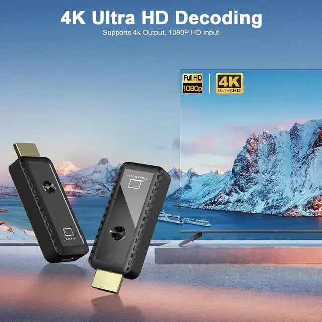 Alt view image 4 of 7 - Wireless HDMI Transmitter and Receiver, 328ft/100m, Wireless HDMI Extender Kit, Plug and Play, 4K Decoding with 2.4/5G Support, for Monitoring Streaming Video and Audio from Laptop/PC/TV Boxes