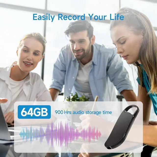 Alt view image 2 of 6 - Digital Voice Recorder, 64GB voice-activated recorder with noise reduction for work, lectures, meetings, interviews