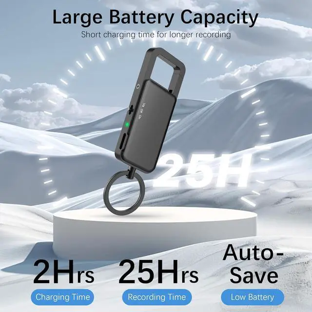 Alt view image 6 of 7 - 128GB Digital Voice Recorder - 9000 hours of storage, 24-hour battery, intelligent noise reduction, USB-C voice-activated recorder for meetings, lectures, interviews