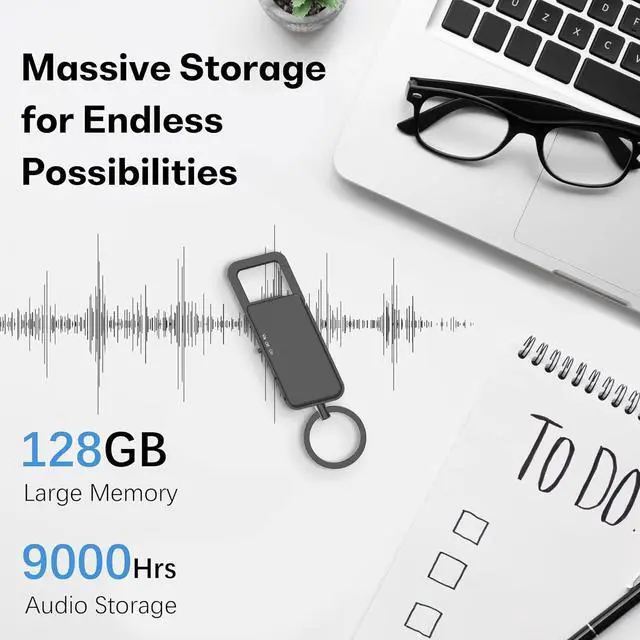 Alt view image 7 of 7 - 128GB Digital Voice Recorder - 9000 hours of storage, 24-hour battery, intelligent noise reduction, USB-C voice-activated recorder for meetings, lectures, interviews