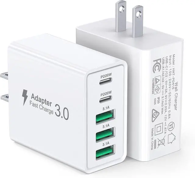 Main image of [2-Pack] USB C Wall Charger, 50W 5-Port PD Fast USB C Charging Block, 2USB C+3USB A Multi-Port Plug, Type C Power Adapter Block Cube for iPhone 16/15/14/13/12/Pro Max/XS, iPad, Power Adapter Block Cub