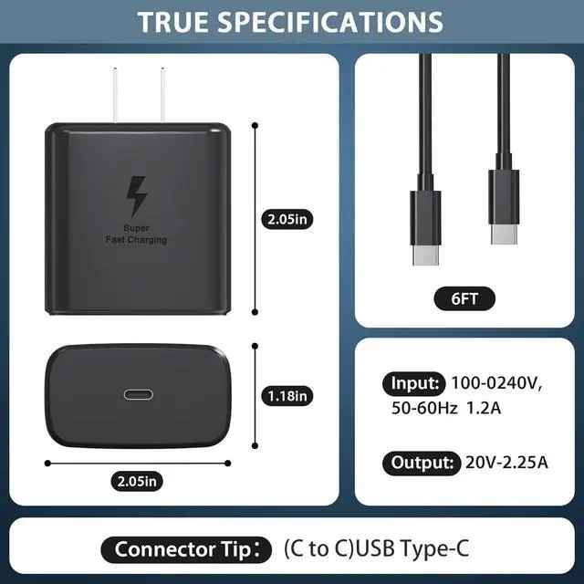 Alt view image 3 of 7 - 2025 New 45W Super Fast Charger USB C Android Phone Charger Fast Charging Replacement for Samsung Galaxy S25/S25 Ultra/S25+/S24 Ultra/S24/S24+/S23 Ultra/S23/S22/S20/S21/Note 10, Galaxy Tab, 6 Ft. C Ca