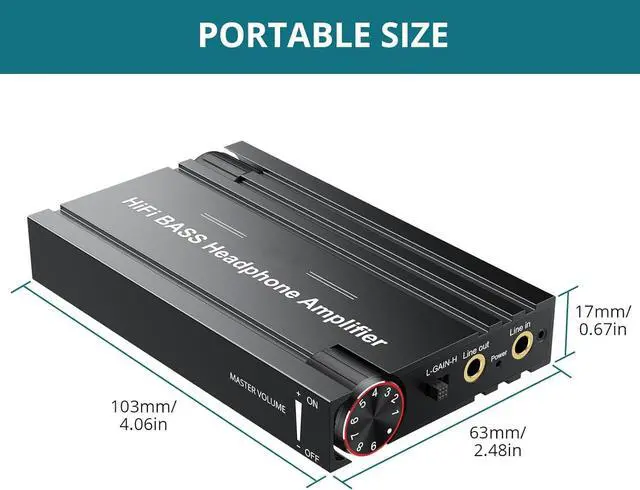 Alt view image 4 of 7 - Professional 16-600 Headphone Amplifier with Bass Boost, Portable HiFi Headphone Amplifier, Gain Switch Bass Volume Adjustment, Rechargeable Headphone Amplifier 3.5mm Jack for Cell Phones, iPad, MP3,