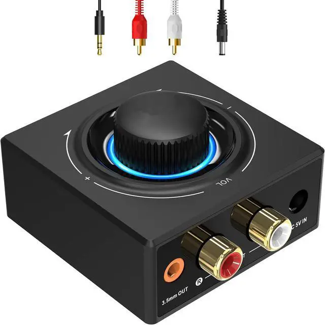 Main image of Bluetooth 5.3 Receiver, 100ft RCA Bluetooth Audio Adapter, 3.5mm Jack for Smartphone/Tablet/Laptop AUX HiFi Home Stereo/Speakers, Dual Link for Two Speakers, SBC AAC Audio