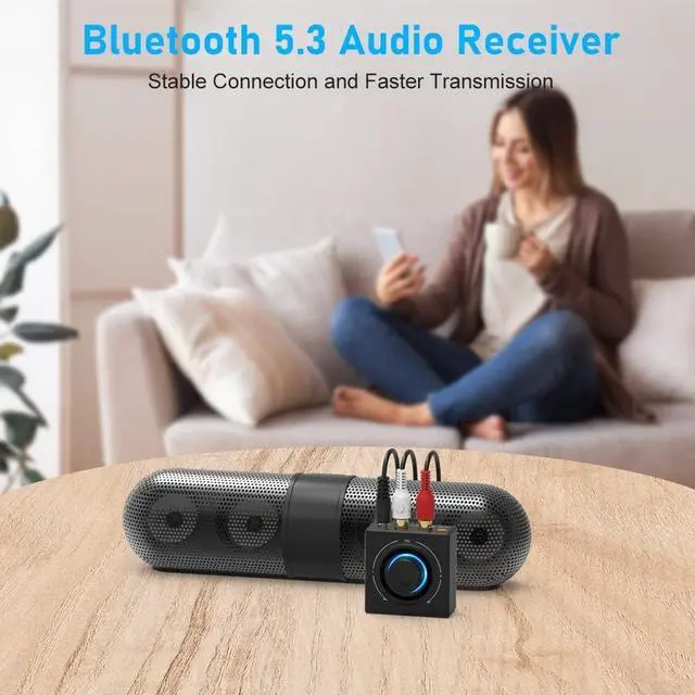 Alt view image 6 of 6 - Bluetooth 5.3 Receiver, 100ft RCA Bluetooth Audio Adapter, 3.5mm Jack for Smartphone/Tablet/Laptop AUX HiFi Home Stereo/Speakers, Dual Link for Two Speakers, SBC AAC Audio