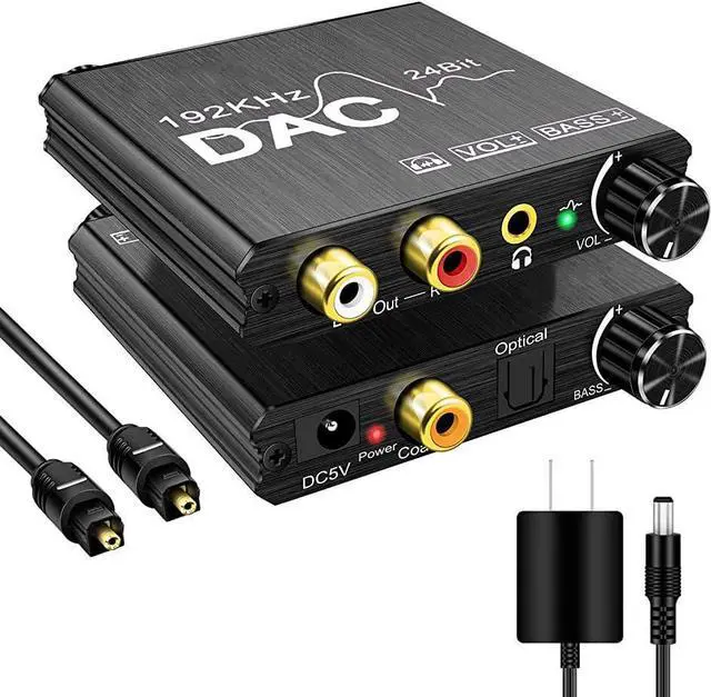 Main image of 192KHz Digital to Analog Audio Converter with Bass and Volume Adjustment, Digital SPDIF/Optical/Toslink/Coaxial to Analog Stereo L/R RCA and 3.5mm Jack Converter, AppleTV Home Theater