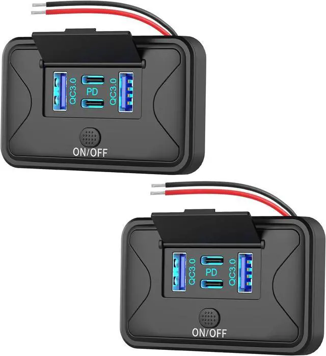 Main image of 2-Pack 78W 4-Port 12V USB Socket Wall Mount, Dual 36W PD and Dual 18W QC3.0 Lightweight Surface Mount Charger Receptacle Panel with Push Button Switch for Bus RV Truck Boat Golf Carts