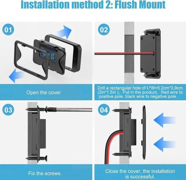 Alt view image 5 of 7 - 2-Pack 78W 4-Port 12V USB Socket Wall Mount, Dual 36W PD and Dual 18W QC3.0 Lightweight Surface Mount Charger Receptacle Panel with Push Button Switch for Bus RV Truck Boat Golf Carts