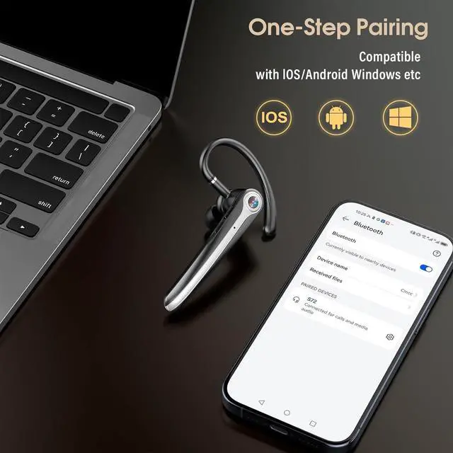 Alt view image 5 of 7 - Bluetooth Headset, Wireless Bluetooth Earpiece with ENC Noise-Canceling Microphone, 120-Hour Talking Single-Ear Headset, LED Display, IPX7 Waterproof Hands-Free Headset for Business/Truck Drivers/Driv