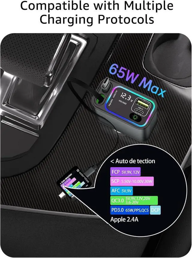 Alt view image 3 of 5 - Retractable Car Charger USB C, 145W Type C Car Charger Fast Charging with Dual Retractable USB C Cable and USB Port for iPhone 17/16/15, S25/24/23/22, Pixel 9/8/7 (Built-in Dual C Cable)