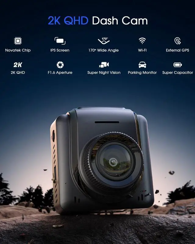 Alt view image 2 of 7 - CarLog WiFi 2K, Car Camera with APP, External GPS, 1.5-inch IPS Screen, Front CarLog, Mini CarLog, WDR Night Vision, 24-Hour Parking Monitor, Loop Recording, Gravity Sensor