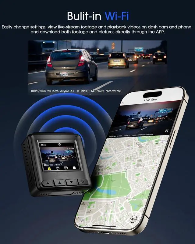 Alt view image 3 of 7 - CarLog WiFi 2K, Car Camera with APP, External GPS, 1.5-inch IPS Screen, Front CarLog, Mini CarLog, WDR Night Vision, 24-Hour Parking Monitor, Loop Recording, Gravity Sensor