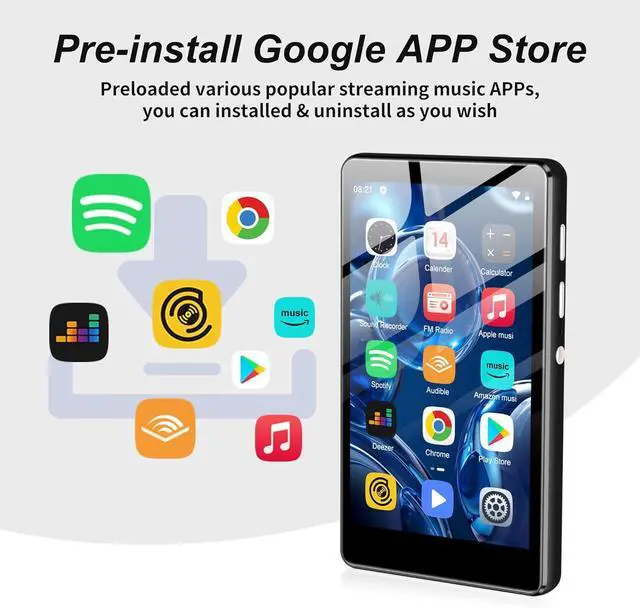 Alt view image 4 of 7 - 80GB MP3 Player with Bluetooth and WiFi, Music Player with Spotify, Pandora, M503Pro 4.0-inch Touchscreen Android MP4 MP3 Kids Player with Libby, Audible, Spotify Kids, FM Radio