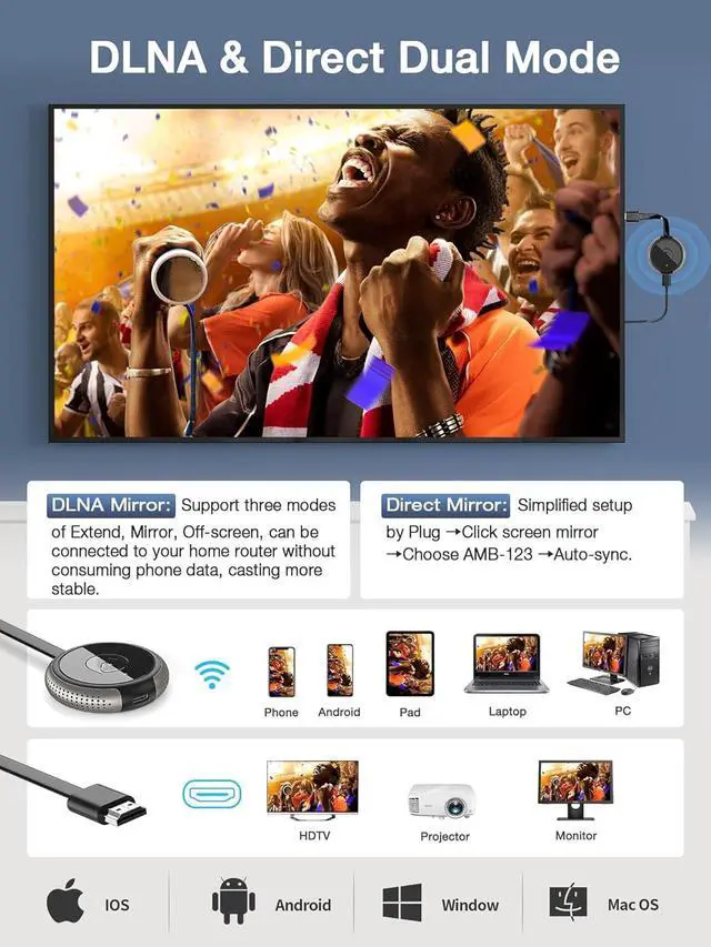 Alt view image 5 of 7 - 4K Wireless Display Adapter, Plug and Play, 2.4G 5G HDMI Wireless Dongle for iOS Android Windows MacOS Phone Tablet Laptop to HDTV Monitor Projector, Support Airplay DLNA Miracast Silver