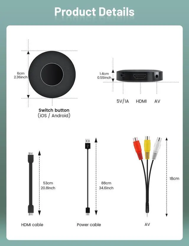 Alt view image 6 of 7 - Wireless HDMI display dongle adapter, no APP required, no setup needed, stream video/audio from laptop, tablet, PC, smartphone to HDTV/projector/monitor, supports Android, iOS, Windows and MacOS