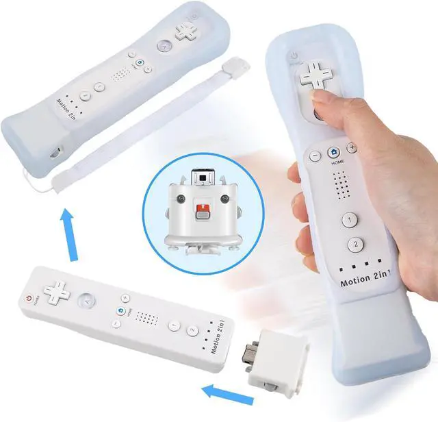 Alt view image 5 of 7 - 2-Piece Wii Motion Plus Adapter with 2 Motion Plus Adapter Accelerators and 2 Silicone Cases for Nintendo wii Remote - White