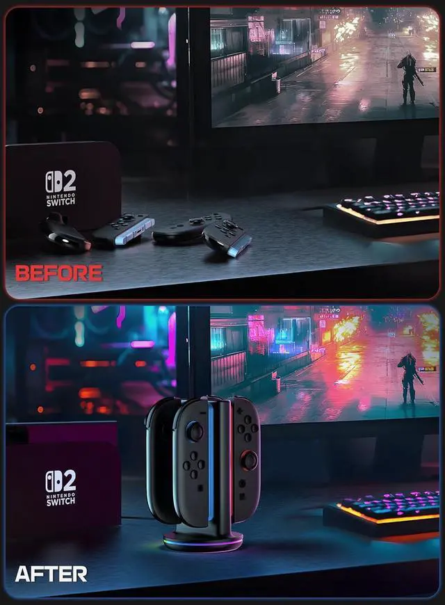 Alt view image 7 of 7 - Charging Dock for Nintendo Switch 2 Joy Con, [Dual Sided Charging Support] [9 Lighting Modes] Magnetic Controller Quick Charger Stand Compatible with Switch 2 Joy Con Accessories, Black