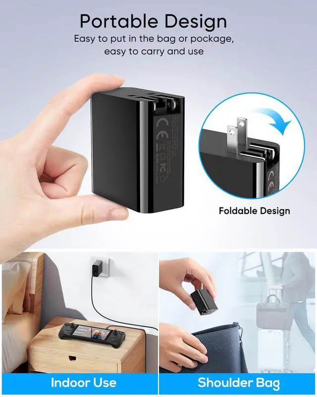 Alt view image 5 of 7 - 65W Fast Charger for Steam Deck, Nintendo Switch 2 and ROG Ally - PD3.0 Foldable AC Adapter with 6.6FT USB C Cable, Switch 2 Charger Supports TV Dock, PS Console [Original Steam Deck Charger Replaceme