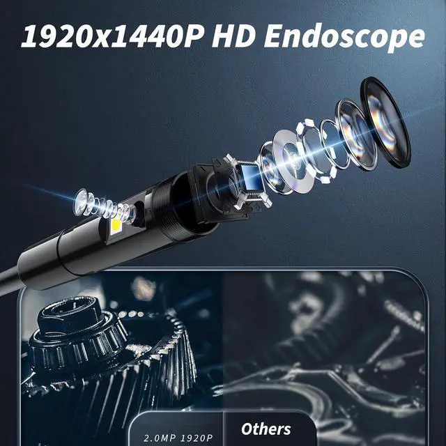 Alt view image 4 of 7 - Borescope Camera with Light, 1920P HD Borescope Tool with 8 Adjustable LED Lights, Borescope with Semi-Rigid Serpentine Camera, IP67 Waterproof Inspection Borescope for iOS and Android - 16.4ft Dual L