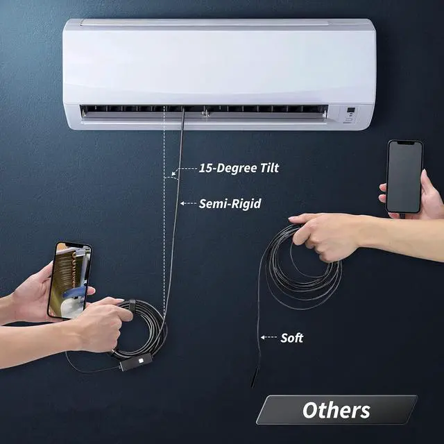 Alt view image 7 of 7 - Borescope Camera with Light, 1920P HD Borescope Tool with 8 Adjustable LED Lights, Borescope with Semi-Rigid Serpentine Camera, IP67 Waterproof Inspection Borescope for iOS and Android - 16.4ft Dual L