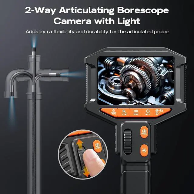 Alt view image 2 of 7 - Bi-Directional Articulating Borescope Camera with Light: Industrial Borescope Inspection Serpentine Camera - Flexible Aperture Borescope Cam with 0.33" Articulating Probe for Mechanical Automotive Eng