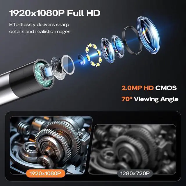 Alt view image 3 of 7 - Bi-Directional Articulating Borescope Camera with Light: Industrial Borescope Inspection Serpentine Camera - Flexible Aperture Borescope Cam with 0.33" Articulating Probe for Mechanical Automotive Eng