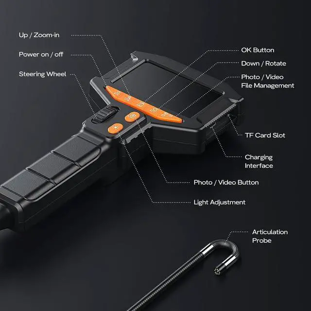 Alt view image 6 of 7 - Bi-Directional Articulating Borescope Camera with Light: Industrial Borescope Inspection Serpentine Camera - Flexible Aperture Borescope Cam with 0.33" Articulating Probe for Mechanical Automotive Eng
