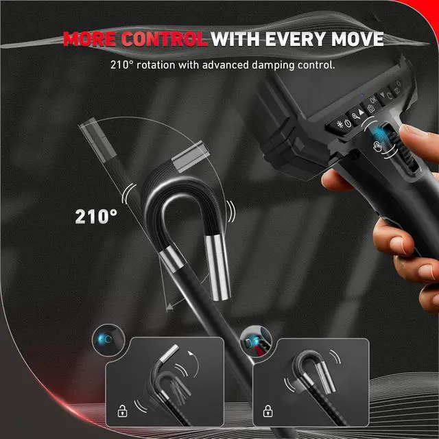 Alt view image 6 of 7 - Bi-directional articulating borescope, 5.5 mm/0.22 in. slim probe, 5 in. lighted industrial borescope camera, 8x zoom 5 ft. flexible serpentine inspection scope for engines, automotive, HVAC