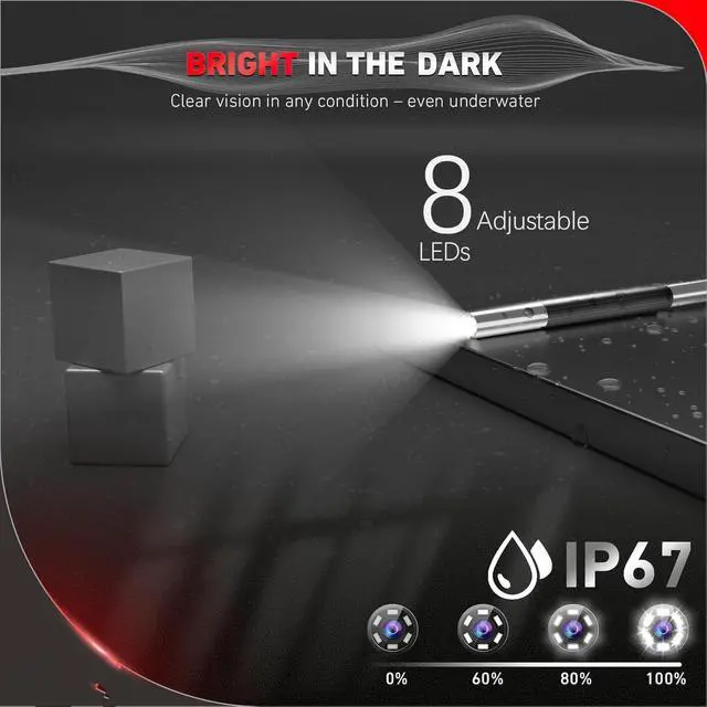 Alt view image 5 of 7 - Bi-directional articulating borescope, 5.5 mm/0.22 in. slim probe, 5 in. lighted industrial borescope camera, 8x zoom 5 ft. flexible serpentine inspection scope for engines, automotive, HVAC