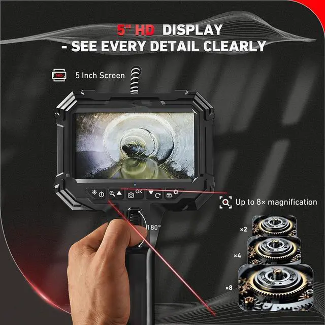 Alt view image 3 of 7 - Bi-directional articulating borescope, 5.5 mm/0.22 in. slim probe, 5 in. lighted industrial borescope camera, 8x zoom 5 ft. flexible serpentine inspection scope for engines, automotive, HVAC